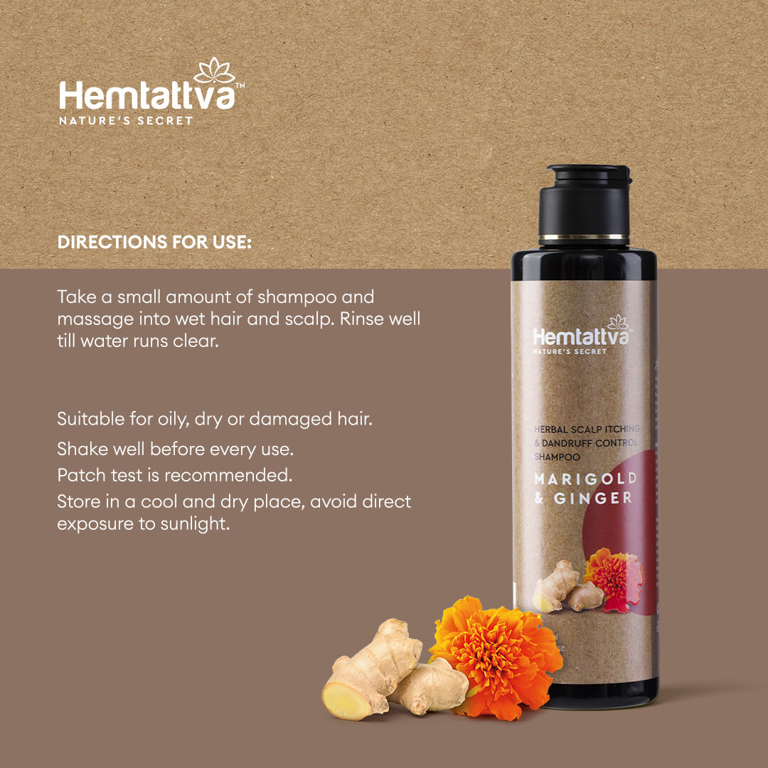 Marigold & Ginger Herbal Shampoo for Dandruff | Hemtattva